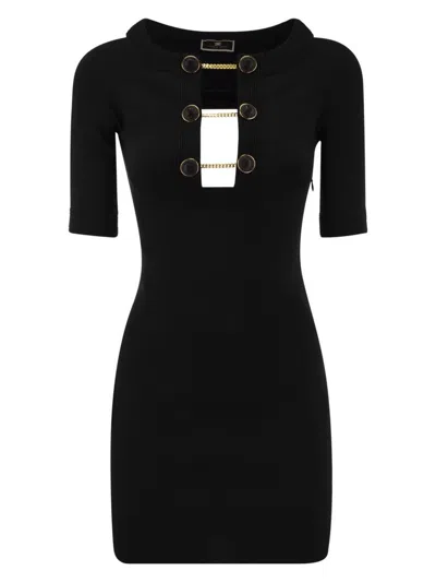 ELISABETTA FRANCHI WOMEN'S SHINY VISCOSE MINIDRESS WITH TWIN BUTTONS