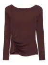 Elisabetta Franchi Brown T-shirt With Boat Neck Thin Straps In Brown