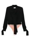 Elisabetta Franchi Tie-neck Bodysuit-style Blouse In Georgette Fabric With Embroideries In Black