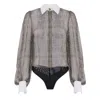 Elisabetta Franchi Silk Bodysuit With Delicate Reptile Scale Pattern In Gray