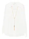 Elisabetta Franchi Chic Long Sleeve Sheer Top With Chain In Gray