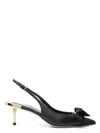 Elisabetta Franchi Women's Nappa Leather Slingback With Satin Bow Sandal In 110 Nero