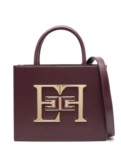 Elisabetta Franchi Small Logo-plaque Tote Bag In Cg3 Rouge Noir