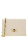Elisabetta Franchi Cream-colored Bag With A Gold Chain Shoulder Strap In Butter