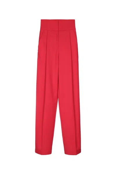 Elisabetta Franchi High-waisted Virgin Wool Gabardine Palazzo Trousers In Red