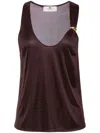 Elisabetta Franchi Embellished Satin Scoop Neck Tank Top In Brown