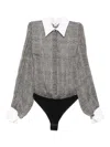 Elisabetta Franchi Silk Bodysuit With Delicate Reptile Scale Pattern In Gray