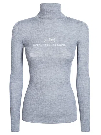 Elisabetta Franchi Ribbed Knit Wool-blend Turtleneck In Gray