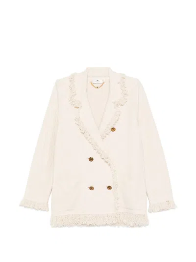 Elisabetta Franchi Women's V-neck Patch Pockets Cotton Double-breasted Jacket In White