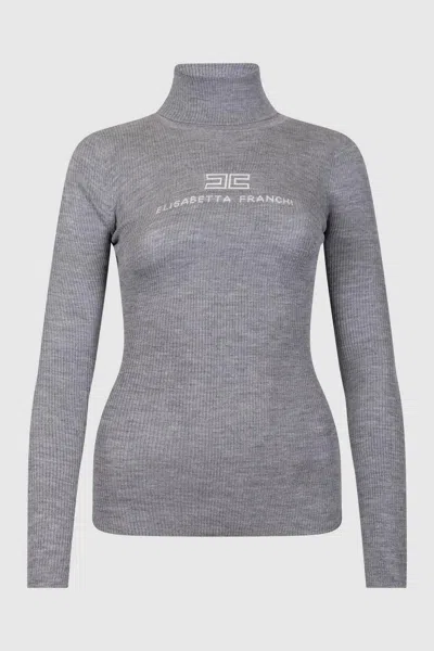 Elisabetta Franchi Women's Wool-blend Knit Sweater In Grigio Melange/avori