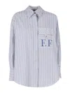 Elisabetta Franchi Striped Button-down Collar Shirt With Chest Pocket In Blue