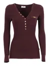 Elisabetta Franchi Burgundy Ribbed Sweater With Pocket In Brown