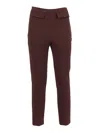 Elisabetta Franchi Straight Stretch Crepe Trousers With Rivet In Brown
