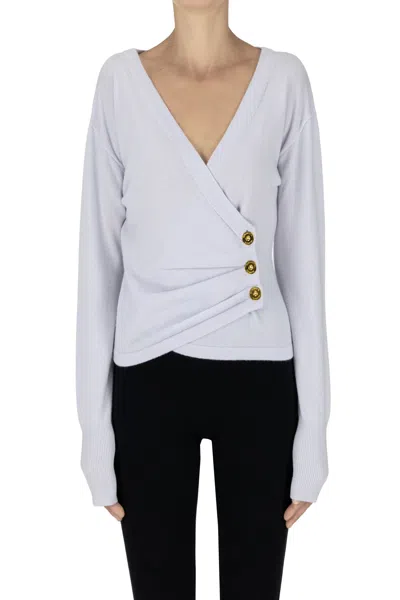 Elisabetta Franchi Wool And Cashmere Cardigan In Cool White