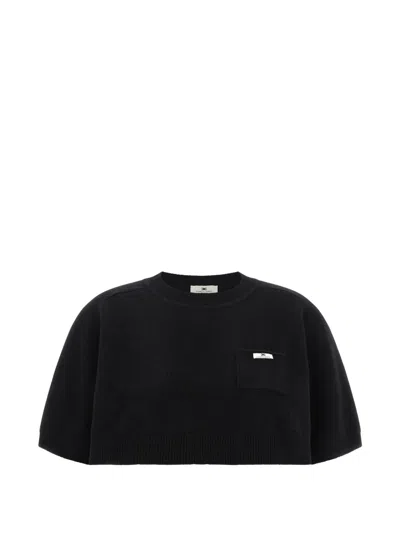 Elisabetta Franchi Wool Cashmere Knit Top Cropped Design In Black
