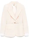 Elisabetta Franchi Wool Belted Blazer In Neutrals