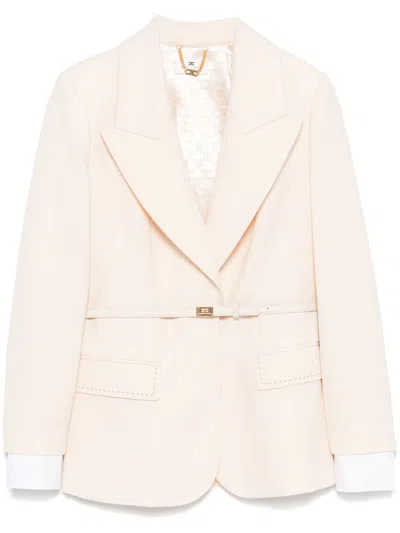 Elisabetta Franchi Wool Belted Blazer In Neutrals