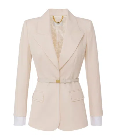 Elisabetta Franchi Wool Belted Blazer In 193 Burro