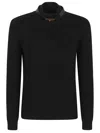 Elisabetta Franchi Wool Blend Black Sweater With Amber Tortoiseshell Detail In Black