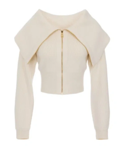 Elisabetta Franchi Wool Blend Cardigan With Zip In White
