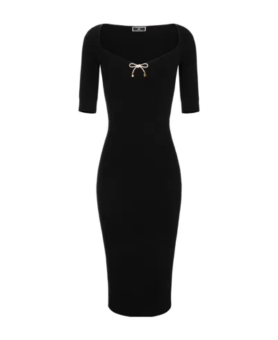 Elisabetta Franchi Wool-blend Midi Dress In Black