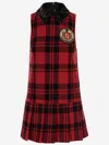 Elisabetta Franchi Red Wool Tartan Embroidered Patch Dress In Red