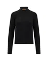 Elisabetta Franchi Ribbed Leather-trimmed Turtleneck Sweater In Black