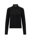 Elisabetta Franchi Ribbed Leather-trimmed Turtleneck Sweater In Black