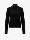 Elisabetta Franchi Ribbed Leather-trimmed Turtleneck Sweater In Black