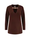 Elisabetta Franchi Knitwear Collared Design Long Sleeves Ribbed Texture V-neckline In Brown