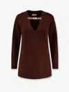 Elisabetta Franchi Knitwear Collared Design Long Sleeves Ribbed Texture V-neckline In Brown