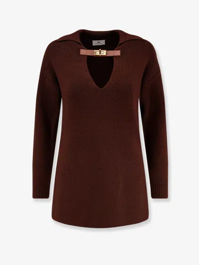 Elisabetta Franchi Wool Blend Sweater In Brown