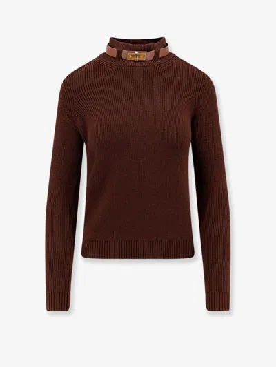Elisabetta Franchi Wool Blend Sweater In Brown