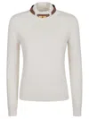 Elisabetta Franchi Wool Blend Sweater With Stand-up Collar And Gold-tone Detail In White