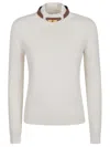 Elisabetta Franchi Wool Blend Sweater With Stand-up Collar And Gold-tone Detail In White