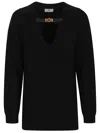 Elisabetta Franchi Wool Blend Sweater With Wide V-neck And Amber Detail In Black