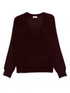 Elisabetta Franchi Maglia Con Scollo A V In Misto Lana In Burgundy