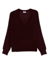 Elisabetta Franchi Wool Blend Tricot V-neck Sweater In Red