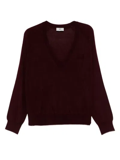 Elisabetta Franchi Wool Blend Tricot V-neck Sweater In Burgundy