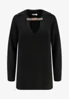 Elisabetta Franchi Ribbed Wool Blend Sweater In Black