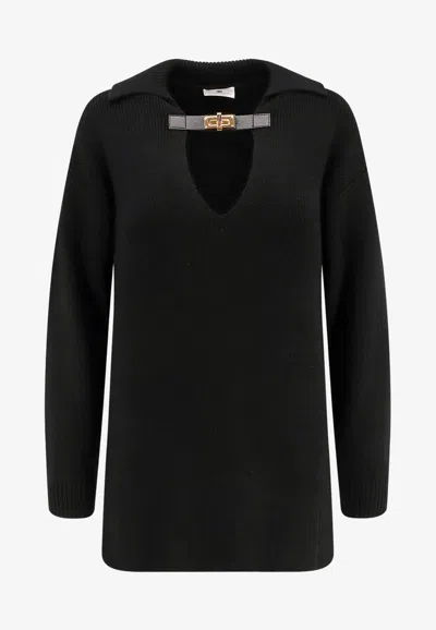 ELISABETTA FRANCHI WOOL-BLEND V-NECK SWEATER