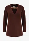 Elisabetta Franchi Knitwear Collared Design Long Sleeves Ribbed Texture V-neckline In Brown