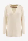 Elisabetta Franchi Wool-blend V-neck Sweater In Neutral