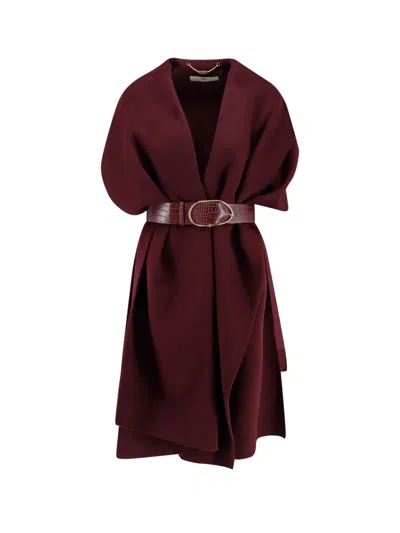Elisabetta Franchi Wool Cape In Burgundy