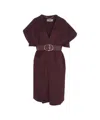 Elisabetta Franchi Wool Cape With Belt In Burgundy