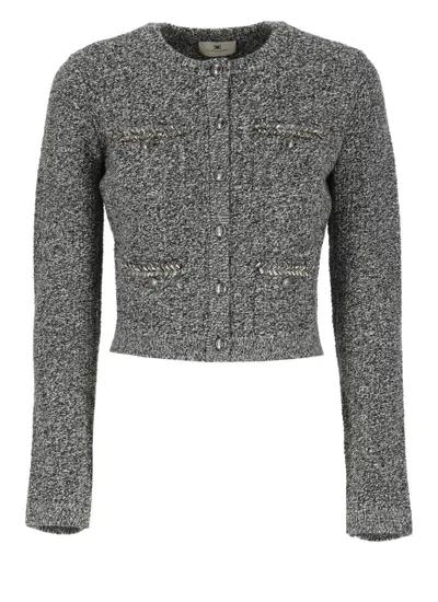 Elisabetta Franchi Wool Cardigan In Grey