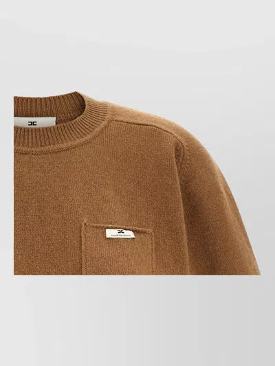 Elisabetta Franchi Wool Cashmere Cropped Top Short Sleeves In Neutral