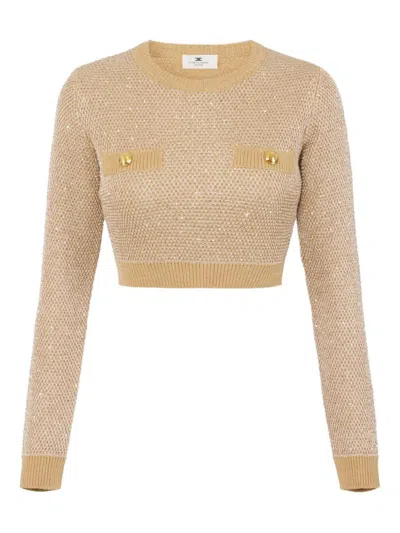 Elisabetta Franchi Wool Crewneck Sweater In Neutral