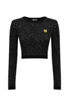 Elisabetta Franchi Sequin-thread Wool Crop Top In Nero/silver