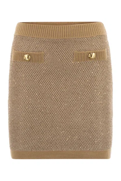 Elisabetta Franchi Wool Knitted Skirt In Brown